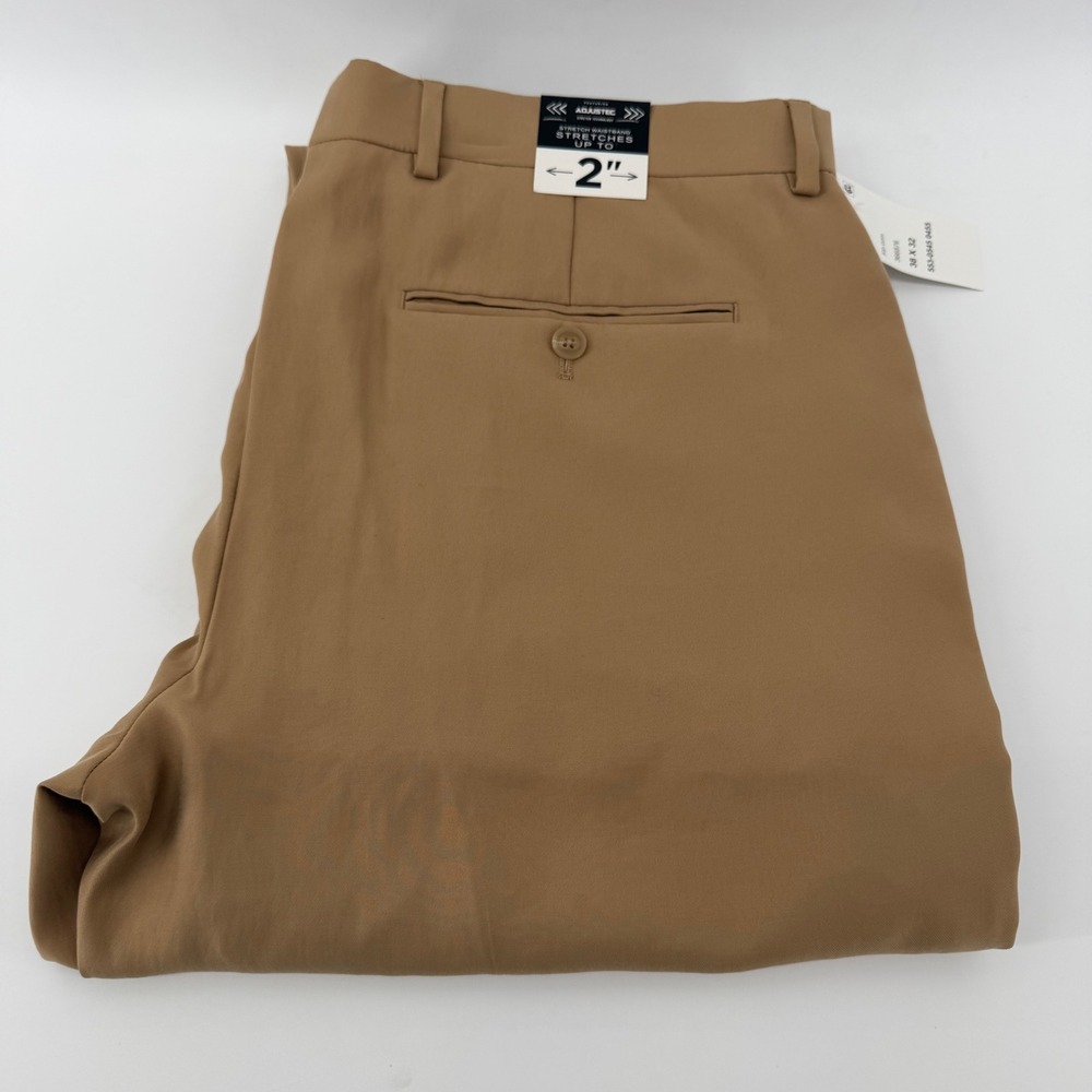 J.Ferrar Dress Pants Mens 38x32 Brown Slim Fit Adjustec Stretch Flat Front NEW